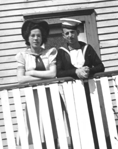 166: Marg and Pat Ryan, on J V McCarthy's porch. (circa 1943)  - children of Denis Ryan &amp;amp; Mae Dunphy